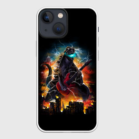 Чехол для iPhone 13 mini с принтом РОКЗИЛЛА в Санкт-Петербурге,  |  | godzilla | guitar | moster | music | rock | гитара | годзилла | динозавр | монстр | музыка | пожар | рок