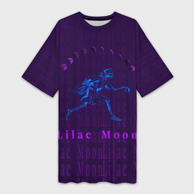 Платье-футболка 3D с принтом LILAC MOON в Санкт-Петербурге,  |  | crown | dark | gothic | halloween | moon | neon | skeleton | skull | луна | скелет | смайл | фиолетовый | хэллоуин | череп