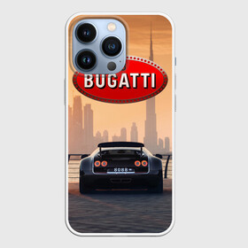 Чехол для iPhone 13 Pro с принтом Bugatti на фоне Дубая ОАЭ с логотипом в Санкт-Петербурге,  |  | bugatti chiron | bugatti veyron | бугатти | гиперкары | дубай | закат | оаэ | спортивные машины | спорткары