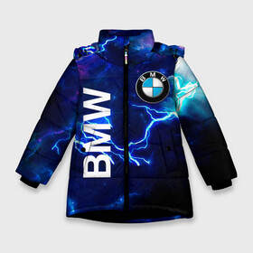 Зимняя куртка для девочек 3D с принтом [BMW] Синяя молния в Санкт-Петербурге, ткань верха — 100% полиэстер; подклад — 100% полиэстер, утеплитель — 100% полиэстер. | длина ниже бедра, удлиненная спинка, воротник стойка и отстегивающийся капюшон. Есть боковые карманы с листочкой на кнопках, утяжки по низу изделия и внутренний карман на молнии. 

Предусмотрены светоотражающий принт на спинке, радужный светоотражающий элемент на пуллере молнии и на резинке для утяжки. | bmw | bmw performance | m | motorsport | performance | бмв | моторспорт