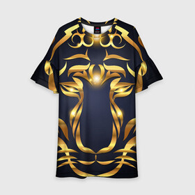 Детское платье 3D с принтом Золотой символ года Тигр в Санкт-Петербурге, 100% полиэстер | прямой силуэт, чуть расширенный к низу. Круглая горловина, на рукавах — воланы | в чем встречать новый год | золотой узор | идея подарка на новый год | подарок на новый год | символ нового года | тигр золотой | тигр символ года 2022 | узоры из золота