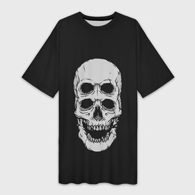 Платье-футболка 3D с принтом Terrible Skull в Санкт-Петербурге,  |  | bone | bones | halloween | horrible | monster | mutant | old | scary | siamese | sinister | skeleton | skull | terrible | twin | близнец | зловещий | кости | кость | монстр | мутант | сиамский | скелет | старый | страшный | ужасный | хэллоуин | череп