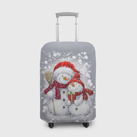 Чехол для чемодана 3D с принтом Два снеговика в Санкт-Петербурге, 86% полиэфир, 14% спандекс | двустороннее нанесение принта, прорези для ручек и колес | Тематика изображения на принте: 2022 | год тигра | новогодний подарок | новый год | подарок на новый год | снег | снеговик | снеговики