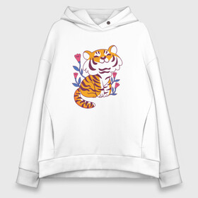 Женское худи Oversize хлопок с принтом Cute little tiger cub в Санкт-Петербурге, френч-терри — 70% хлопок, 30% полиэстер. Мягкий теплый начес внутри —100% хлопок | боковые карманы, эластичные манжеты и нижняя кромка, капюшон на магнитной кнопке | 2022 | 2022 год | happy new year | santa | год тигра | дед мороз | каникулы | мороз | новогодний свитер | новый год | новый год 2022 | новый год тигра | оливье | праздник | рождество | санта клаус | свитер новогодний