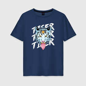 Женская футболка хлопок Oversize с принтом A tiger with a third eye в Санкт-Петербурге, 100% хлопок | свободный крой, круглый ворот, спущенный рукав, длина до линии бедер
 | Тематика изображения на принте: 2022 | 2022 год | happy new year | santa | год тигра | дед мороз | каникулы | мороз | новогодний свитер | новый год | новый год 2022 | новый год тигра | оливье | праздник | рождество | санта клаус | свитер новогодний