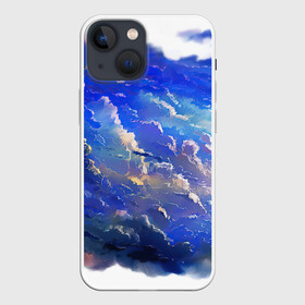 Чехол для iPhone 13 mini с принтом Высокие облака в Санкт-Петербурге,  |  | акварель | арт | гуашь | картина красками | краски | небо | облака | облако | природа | рисунок | синий