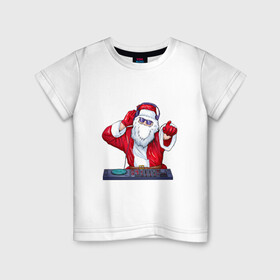Детская футболка хлопок с принтом Диджей Санта в Санкт-Петербурге, 100% хлопок | круглый вырез горловины, полуприлегающий силуэт, длина до линии бедер | арт | диджей | иллюстрация | музыка | музыкант | санта