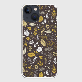 Чехол для iPhone 13 mini с принтом Осенние листья и ягодки в Санкт-Петербурге,  |  | бежевый | желтый | коричневый | листья | осень | ягоды