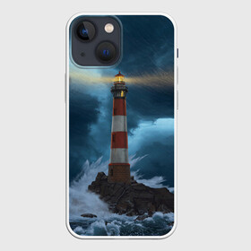 Чехол для iPhone 13 mini с принтом НОЧНОЙ МАЯК в Санкт-Петербурге,  |  | light | night | ocean | sea | буря | волны | маяк | море | ночь | океан | пейзаж | природа | свет | стихия