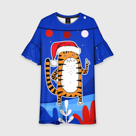 Детское платье 3D с принтом Тигр   символ 2022 года в Санкт-Петербурге, 100% полиэстер | прямой силуэт, чуть расширенный к низу. Круглая горловина, на рукавах — воланы | 2022 | год тигра | новый год | новый год 2022 | символ года | тигр | тигренок | тигрица | тигры
