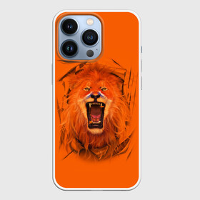 Чехол для iPhone 13 Pro с принтом ЛЕВ СКВОЗЬ ТКАНЬ в Санкт-Петербурге,  |  | Тематика изображения на принте: animals | hunter | king | lion | вожак | дикие | животные | звери | клыки | король | лев | пасть | сила | ткань | хищник | царь | ярость