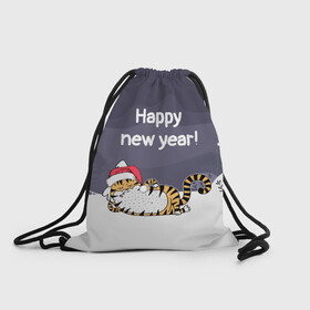 Рюкзак-мешок 3D с принтом Happy New Year 2022 Тигр в Санкт-Петербурге, 100% полиэстер | плотность ткани — 200 г/м2, размер — 35 х 45 см; лямки — толстые шнурки, застежка на шнуровке, без карманов и подкладки | 2022 | год тигра | новый год | новый год 2022 | символ года | тигр | тигренок | тигрица | тигры