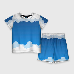 Детский костюм с шортами 3D с принтом Полёт в облаках в Санкт-Петербурге,  |  | арт | вектор | векторный рисунок | небо | облака | облако | природа | рисунок | синий