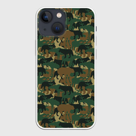 Чехол для iPhone 13 mini с принтом Звери (камуфляж) в Санкт-Петербурге,  |  | Тематика изображения на принте: animals | camouflage | hunter | hunting | military | zoo | волк | дикая природа | егерь | животные | звери | зоопарк | камуфляж | лес | лиса | лось | медведь | милитари | олень | оружие | охота | охота на волка | охота на зайца