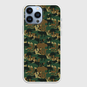 Чехол для iPhone 13 Pro Max с принтом Звери (камуфляж) в Санкт-Петербурге,  |  | Тематика изображения на принте: animals | camouflage | hunter | hunting | military | zoo | волк | дикая природа | егерь | животные | звери | зоопарк | камуфляж | лес | лиса | лось | медведь | милитари | олень | оружие | охота | охота на волка | охота на зайца