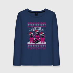 Женский лонгслив хлопок с принтом Sweater Squidmas в Санкт-Петербурге, 100% хлопок |  | Тематика изображения на принте: squid game | дед мороз | игра | игра в кальмара | кальмар | новогодние игры в кальмара | новогодний | новый год | подарок | свитера | сериал | сериал игра в кальмара