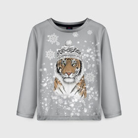 Детский лонгслив 3D с принтом Снежный тигр в Санкт-Петербурге, 100% полиэстер | длинные рукава, круглый вырез горловины, полуприлегающий силуэт
 | 2022 | год тигра | зимний тигр | новогодний подарок | новый год | новый год 2020 | подарок на новый год | снег