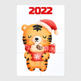 Магнитный плакат 2Х3 с принтом Праздничный тигренок 2022 в Санкт-Петербурге, Полимерный материал с магнитным слоем | 6 деталей размером 9*9 см | Тематика изображения на принте: 2022 | год тигра | новый год | новый год 2022 | символ года | тигр | тигренок | тигрица | тигры