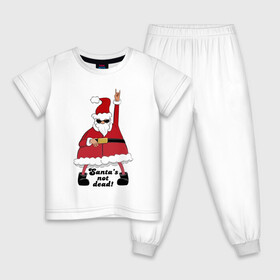 Детская пижама хлопок с принтом Santas not dead в Санкт-Петербурге, 100% хлопок |  брюки и футболка прямого кроя, без карманов, на брюках мягкая резинка на поясе и по низу штанин
 | beard | gesture | holiday | hype | motto | new year | santa klaus | slogan | борода | девиз | дед мороз | жест | новый год | очки | праздник | слоган | хайп