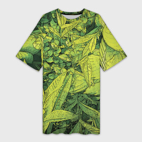 Платье-футболка 3D с принтом Растительная жизнь  Хоста в Санкт-Петербурге,  |  | весенний | зеленый | листья | растения | салатовый | свежий | хоста | цветы