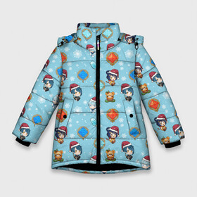 Зимняя куртка для девочек 3D с принтом Genshin Impact Pattern в Санкт-Петербурге, ткань верха — 100% полиэстер; подклад — 100% полиэстер, утеплитель — 100% полиэстер. | длина ниже бедра, удлиненная спинка, воротник стойка и отстегивающийся капюшон. Есть боковые карманы с листочкой на кнопках, утяжки по низу изделия и внутренний карман на молнии. 

Предусмотрены светоотражающий принт на спинке, радужный светоотражающий элемент на пуллере молнии и на резинке для утяжки. | 2022 год | genshin impact | happy new year | каникулы | новый год | новый год 2022 | оливье | праздник | рождество | снег | снежинки