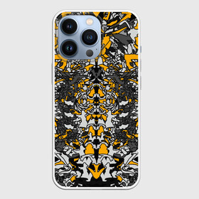 Чехол для iPhone 13 Pro с принтом Жёлтый каменный дракон в Санкт-Петербурге,  |  | абстракция | динамика | жолтый | камень | серый | симметрия | узоры