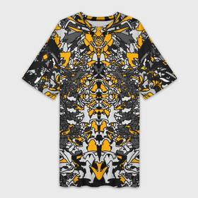 Платье-футболка 3D с принтом Жёлтый каменный дракон в Санкт-Петербурге,  |  | абстракция | динамика | жолтый | камень | серый | симметрия | узоры