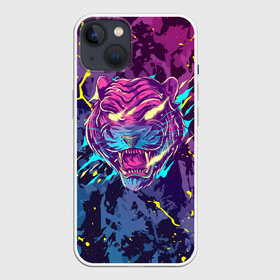 Чехол для iPhone 13 с принтом НЕОНОВЫЙ ТИГР   NEON TIGER в Санкт-Петербурге,  |  | cat | tiger | год тигра | зверь | клыки | кошка | неон | пасть | тигр | хищник