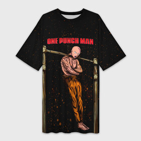 Платье-футболка 3D с принтом One Punch Man Сайтама турникимэн в Санкт-Петербурге,  |  | hagemanto | one punch man | one punchman | onepunchman | saitama | sensei | аниме | ван панч мен | ванпанчмен | лысый плащ | манга | сайтама | сильнейший человек | учитель | человек одинудар | человек одного удара