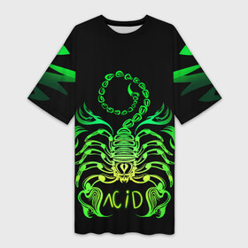 Платье-футболка 3D с принтом Acid scorpion в Санкт-Петербурге,  |  | acid | acid scorpion | scorpion | кислота | кислотный скорпион | неон | неоновые узоры | скорпион | узоры