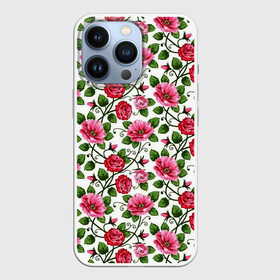 Чехол для iPhone 13 Pro с принтом Розовые кусты цветов в Санкт-Петербурге,  |  | арт | весна | куст | куст роз | кусты роз | рисунок | роза | розовая роза | розовые розы | розовые цветы | розовый цветок | розы | цветок | цветы | яркие цветы | яркий цветок