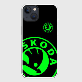 Чехол для iPhone 13 с принтом SKODA GREEN LOGO BLACK STYLE в Санкт-Петербурге,  |  | auto sport | autosport | octavia | rapid | rs | skoda | superb | vag | volkswagen | vrs | vw | yeti | авто | авто спорт | автомобиль | автоспорт | ам | ваг | вагавод | ети | карбон | машина | октавия | рапид | суперб | шкода | шкодавод