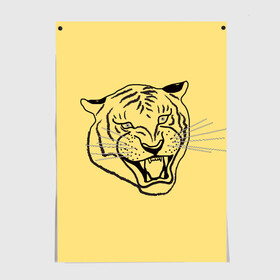 Постер с принтом тигр на золотом фоне в Санкт-Петербурге, 100% бумага
 | бумага, плотность 150 мг. Матовая, но за счет высокого коэффициента гладкости имеет небольшой блеск и дает на свету блики, но в отличии от глянцевой бумаги не покрыта лаком | art line | chinese calendar | contour | golden | head | mascot | muzzle | new year | symbol | tiger | year of the tiger | арт лайн | год тигра | голова | золотой | китайский календарь | контур | новогодний | новый год | символ | талисман | тигр