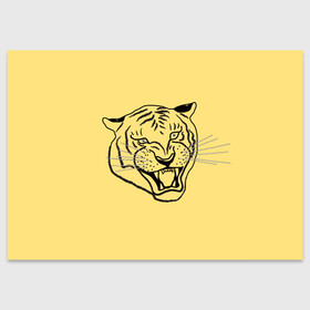 Поздравительная открытка с принтом тигр на золотом фоне в Санкт-Петербурге, 100% бумага | плотность бумаги 280 г/м2, матовая, на обратной стороне линовка и место для марки
 | art line | chinese calendar | contour | golden | head | mascot | muzzle | new year | symbol | tiger | year of the tiger | арт лайн | год тигра | голова | золотой | китайский календарь | контур | новогодний | новый год | символ | талисман | тигр
