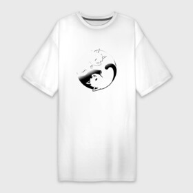 Платье-футболка хлопок с принтом ИНЬ ЯНЬ КОТИКИ, ЧЁРНО БЕЛОЕ в Санкт-Петербурге,  |  | anime | cat | cats | kitten | love | philosophy | yang | yin | yoga | аниме | инь | йога | кот | котенок | котик | котики | коты | любовь | противоположность | сердце | философия | ян