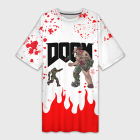 Платье-футболка 3D с принтом Doomguy vs Cyberdemon (+спина) в Санкт-Петербурге,  |  | cyber demon | cyberdemon | demons | devil | doom | doom eternal | doom slayer | doomguy | hell | slayer | ад | демон | демоны | дум | думгай | кибер демон | кибердемон | солдат рока