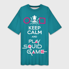 Платье-футболка 3D с принтом Keep calm and play squid game в Санкт-Петербурге,  |  | action adventure | keep calm and play squid game | south korean | squid | squid game | survival game | web series | веб сериал | игра в кальмара | игра на выживание | играйте в игру в кальмара | кальмар | приключенческий боевик