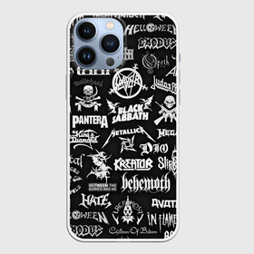 Чехол для iPhone 13 Pro Max с принтом ЛОГОТИПЫ МЕТАЛ ГРУПП   METAL BANDS LOGO в Санкт-Петербурге,  |  | Тематика изображения на принте: black sabbath | bmth | dio | heavy metal | iron maiden | judas priest | megadeth | metallica | motorhead | pantera | slayer | slipknot | группы | метал | рок