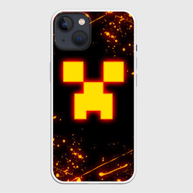 Чехол для iPhone 13 с принтом ОГНЕННЫЙ КРИПЕР, МАЙНКРАФТ в Санкт-Петербурге,  |  | block | creeper | cube | fire | flame | minecraft | pixel | tnt | блок | гаст | геометрия | крафт | крипер | кубики | майнкрафт | огонь | пиксели | пламя | тнт