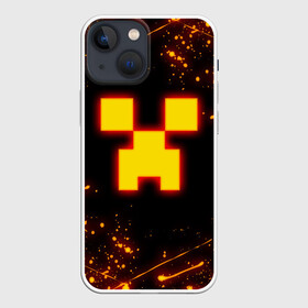 Чехол для iPhone 13 mini с принтом ОГНЕННЫЙ КРИПЕР, МАЙНКРАФТ в Санкт-Петербурге,  |  | block | creeper | cube | fire | flame | minecraft | pixel | tnt | блок | гаст | геометрия | крафт | крипер | кубики | майнкрафт | огонь | пиксели | пламя | тнт