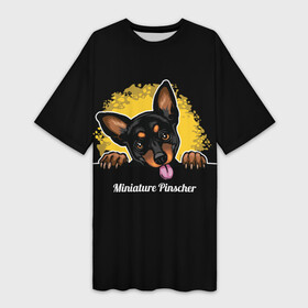 Платье-футболка 3D с принтом Пинчер (Miniature Pinscher) в Санкт-Петербурге,  |  | animal | dog | german pinscher | min pi | miniature pinscher | pinscher | год собаки | друг человека | животное | зверь | кинолог | мин пин | миниатюрный пинчер | немецкий пинчер | пёс | пинчер | порода собак | собака