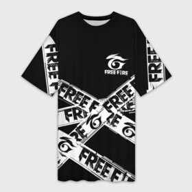 Платье-футболка 3D с принтом GARENA FREE FIRE OFF CYBER LINE STYLE в Санкт-Петербурге,  |  | free fire | freefire | garena | garena free fire | гарена | гарена фри фаер | фри фаер | фрифаер