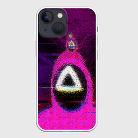 Чехол для iPhone 13 mini с принтом Squid game glitch в Санкт-Петербурге,  |  | abstraction | glitch | squid game | абстракция | глитч | глич | игра в кальмара | игра кальмара | маска | маска с треугольником | разводы | розовый костюм | треугольник | узоры