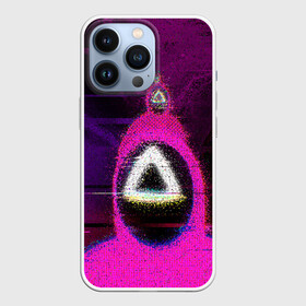 Чехол для iPhone 13 Pro с принтом Squid game glitch в Санкт-Петербурге,  |  | abstraction | glitch | squid game | абстракция | глитч | глич | игра в кальмара | игра кальмара | маска | маска с треугольником | разводы | розовый костюм | треугольник | узоры