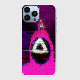 Чехол для iPhone 13 Pro Max с принтом Squid game glitch в Санкт-Петербурге,  |  | abstraction | glitch | squid game | абстракция | глитч | глич | игра в кальмара | игра кальмара | маска | маска с треугольником | разводы | розовый костюм | треугольник | узоры