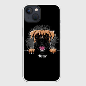 Чехол для iPhone 13 с принтом Боксёр (Boxer) в Санкт-Петербурге,  |  | Тематика изображения на принте: animal | boxer | bulldog | dog | fighting dog | pit bull | бойцовская собака | боксёр | бульдог | год собаки | друг человека | животное | кинолог | немецкий боксёр | пёс | питбуль | порода собак | собака боксёр | собаковод