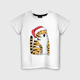 Детская футболка хлопок с принтом Удивленный тигр с открытым ртом в Санкт-Петербурге, 100% хлопок | круглый вырез горловины, полуприлегающий силуэт, длина до линии бедер | 2022 | год тигра | новый год | новый год 2022 | символ года | тигр | тигренок | тигрица | тигры