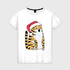 Женская футболка хлопок с принтом Удивленный тигр с открытым ртом в Санкт-Петербурге, 100% хлопок | прямой крой, круглый вырез горловины, длина до линии бедер, слегка спущенное плечо | 2022 | год тигра | новый год | новый год 2022 | символ года | тигр | тигренок | тигрица | тигры