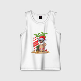 Детская майка хлопок с принтом Santa on Vibe в Санкт-Петербурге,  |  | art | beach | christmas | new year | palm trees | pineapple | sand | santa | santa claus | surfing | vibe | ананас | арт | вайб | новый год | пальмы | песок | пляж | рождество | санта | санта клаус | серфинг