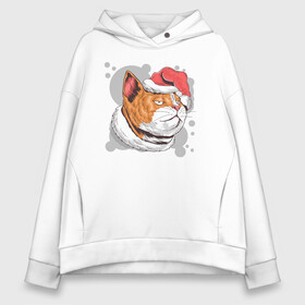 Женское худи Oversize хлопок с принтом Christmas Cat в Санкт-Петербурге, френч-терри — 70% хлопок, 30% полиэстер. Мягкий теплый начес внутри —100% хлопок | боковые карманы, эластичные манжеты и нижняя кромка, капюшон на магнитной кнопке | art | cat | christmas | kitty | new year | santa hat | арт | кот | котик | кошка | новый год | рождество | шапка санты